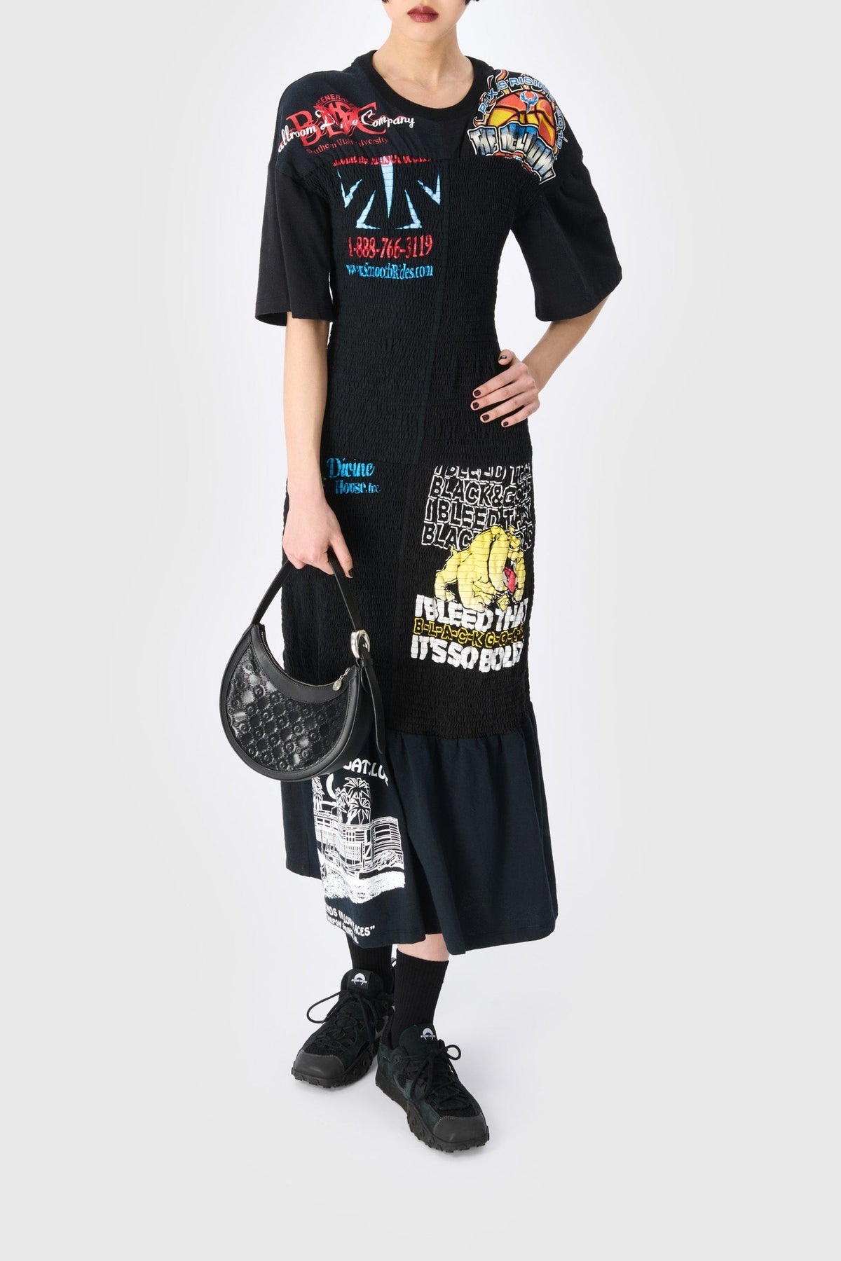 Robe longue ajustée froncés Upcyclé - Black