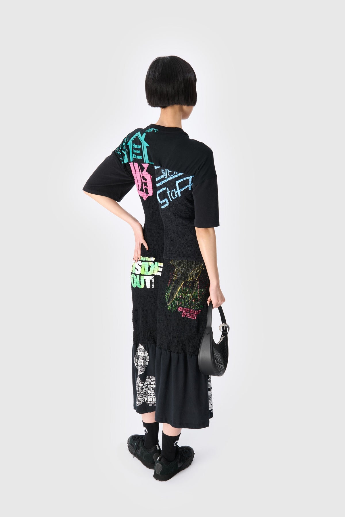 Robe longue ajustée froncés Upcyclé - Black