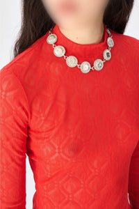 Top seconde peau en mesh jacquard Moon Diamant - Red