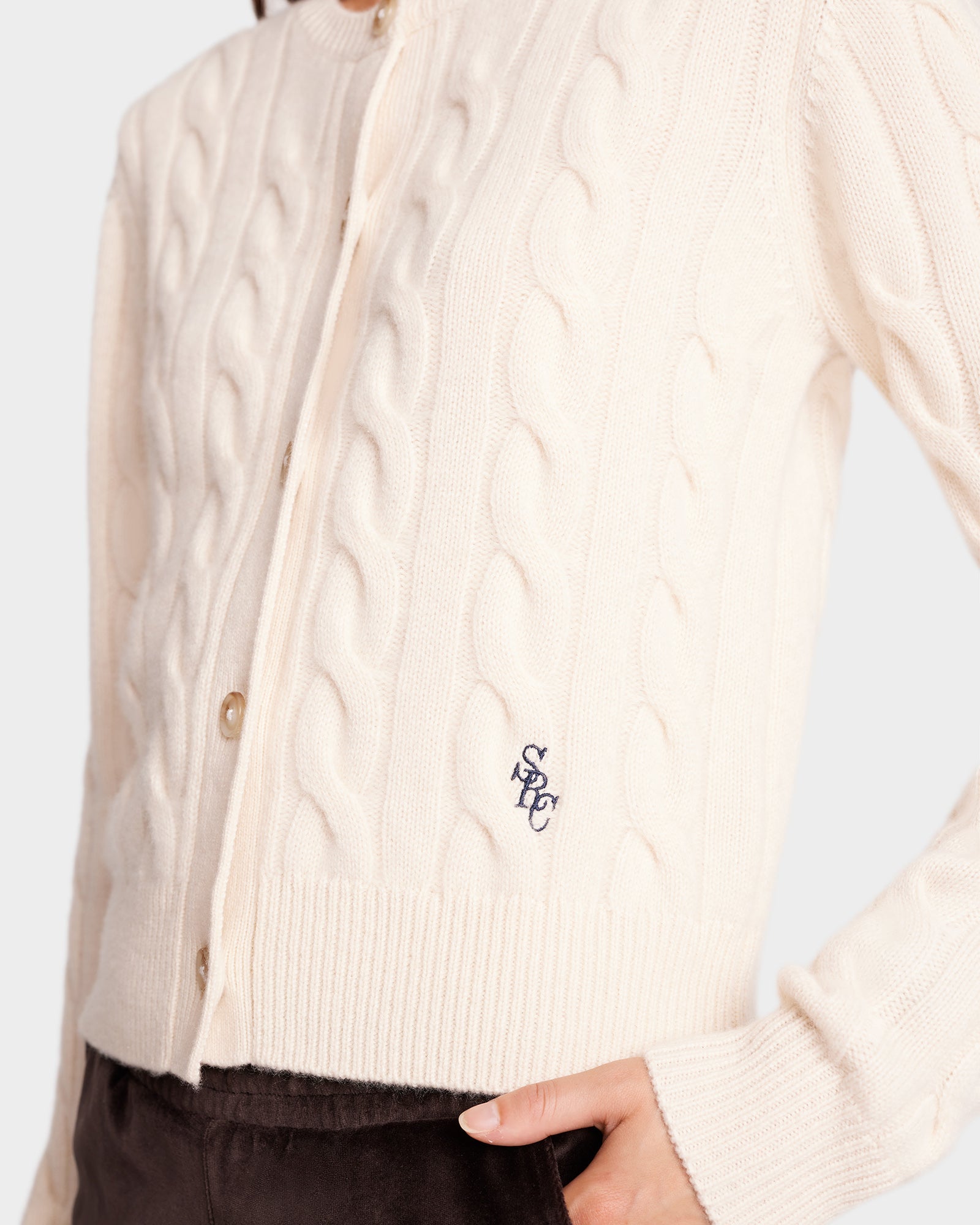 Cardigan SRC boutonné en cachemire et laine - Cream