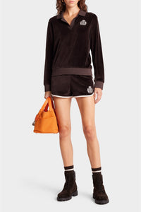 Short NY Crest en velours - Chocolate