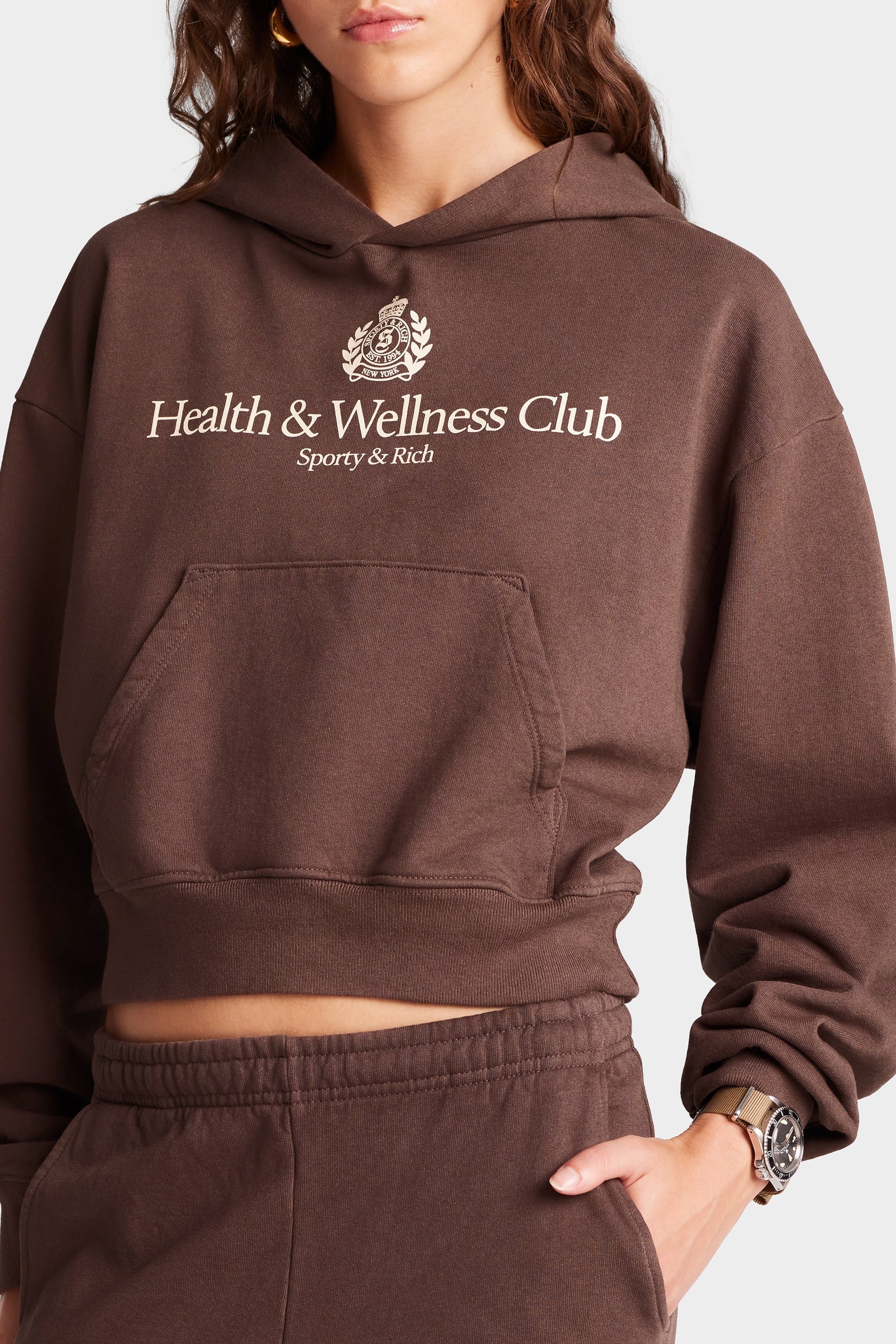 Sweat à capuche court H&W Crest - Chocolate