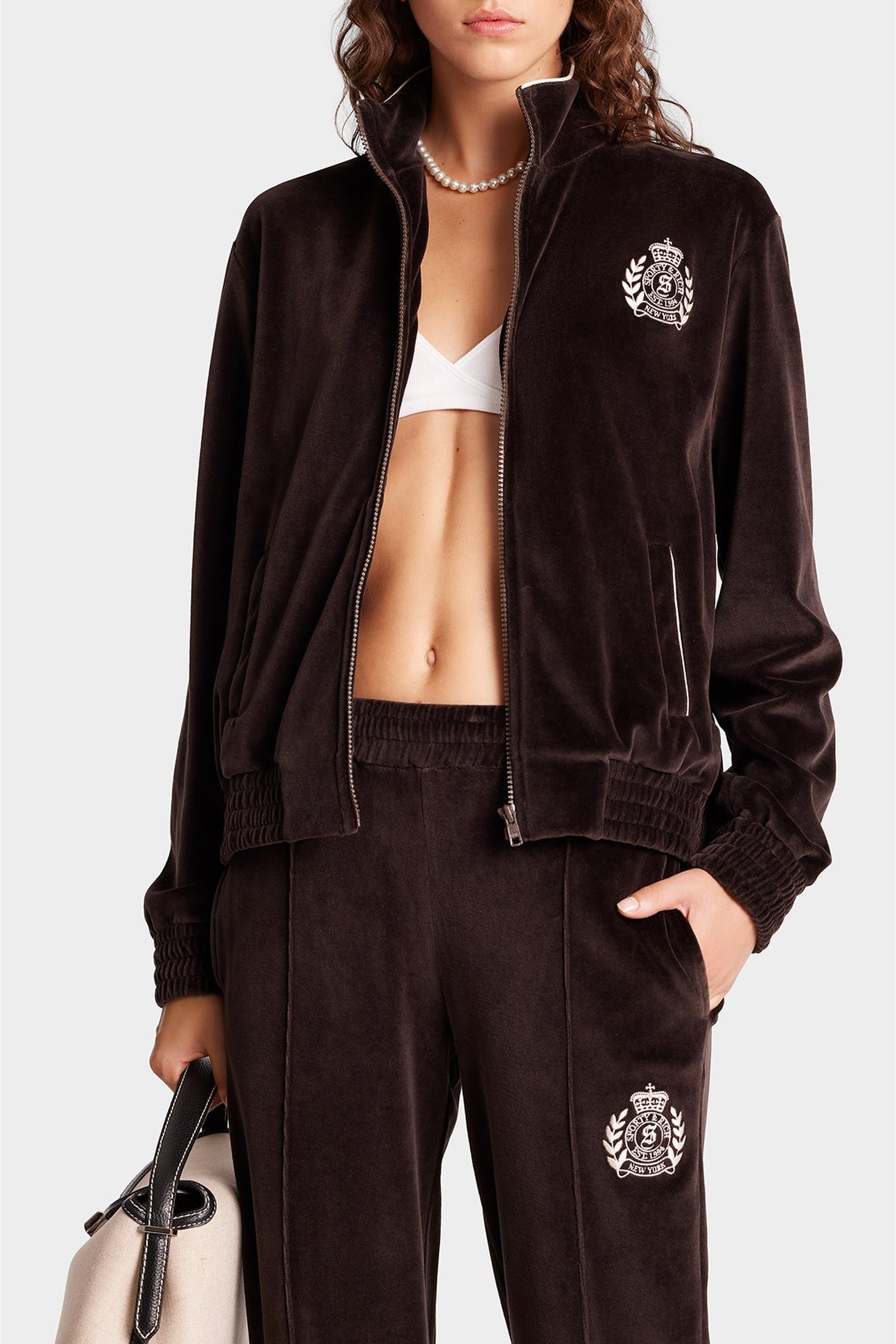 Gilet NY Crest en velours - Chocolate
