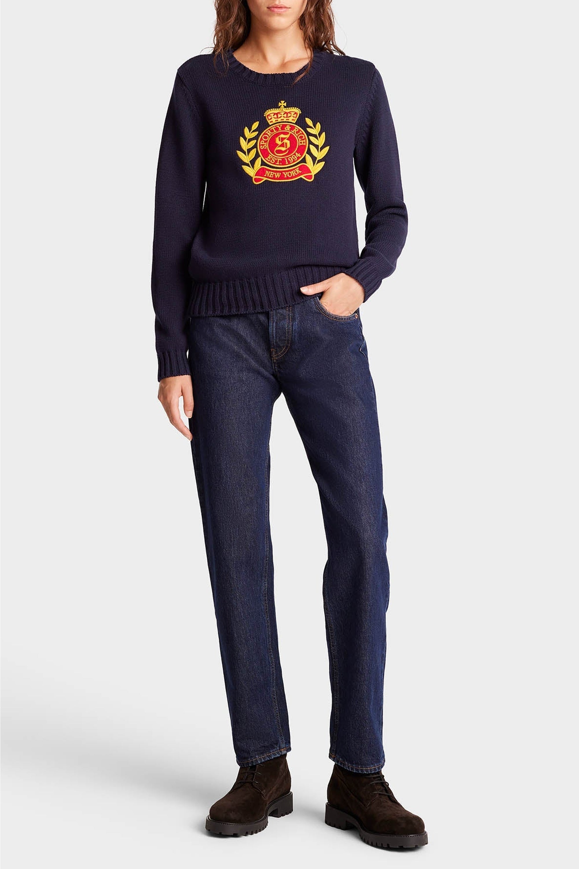 Sweatshirt NY Crest brodé en laine - Navy