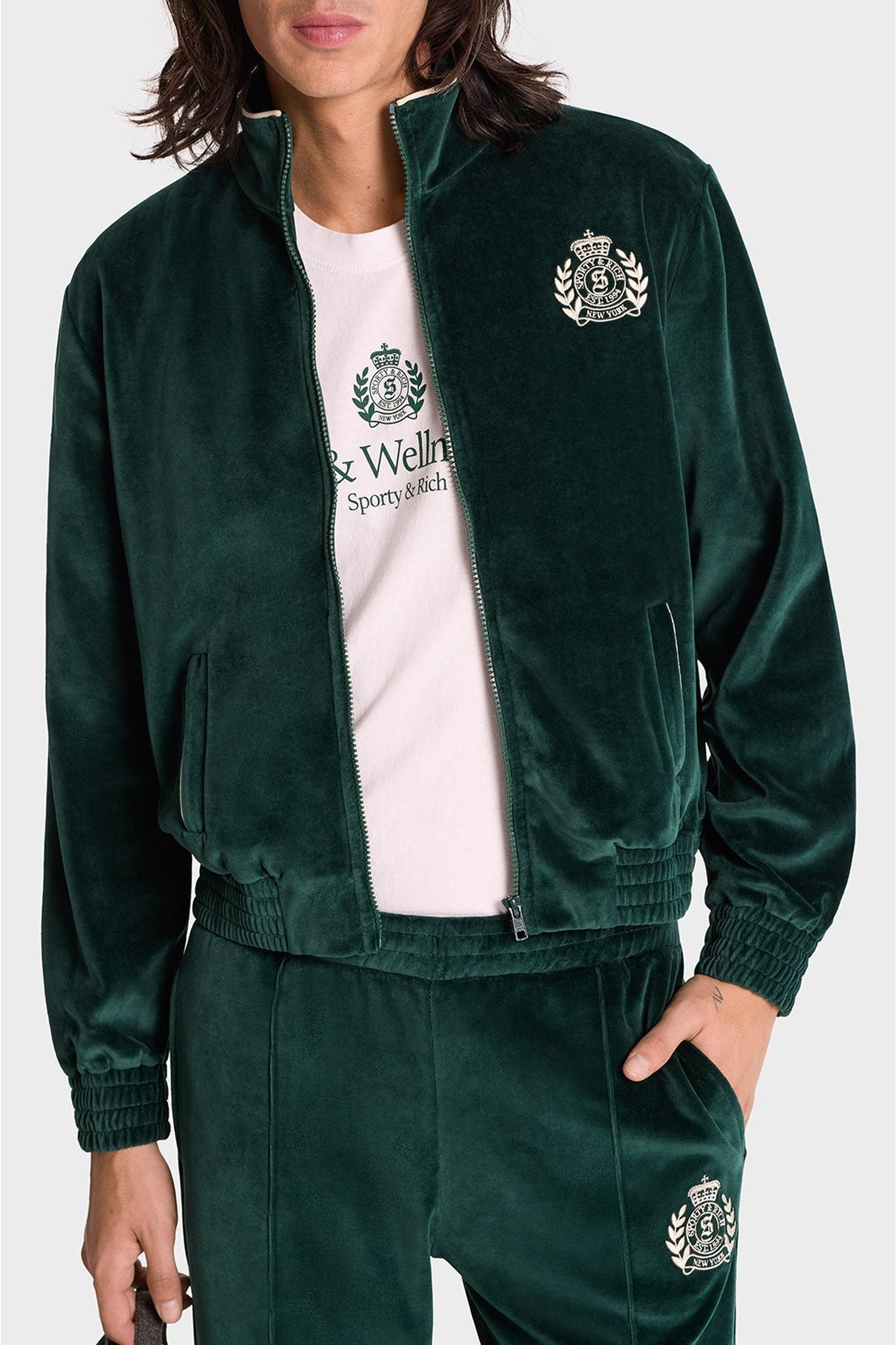 Gilet NY Crest en velours - Forest