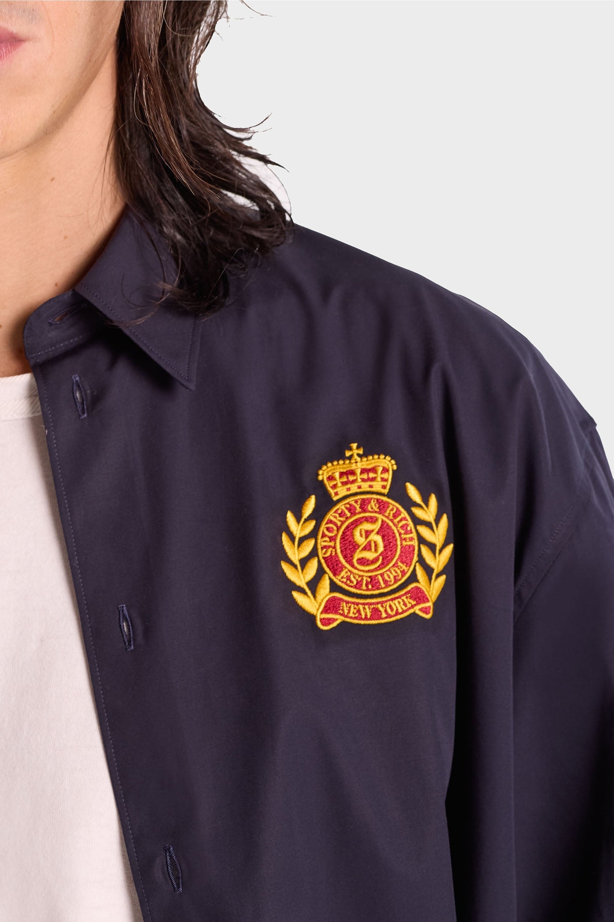 Embroidered oversize shirt - Navy