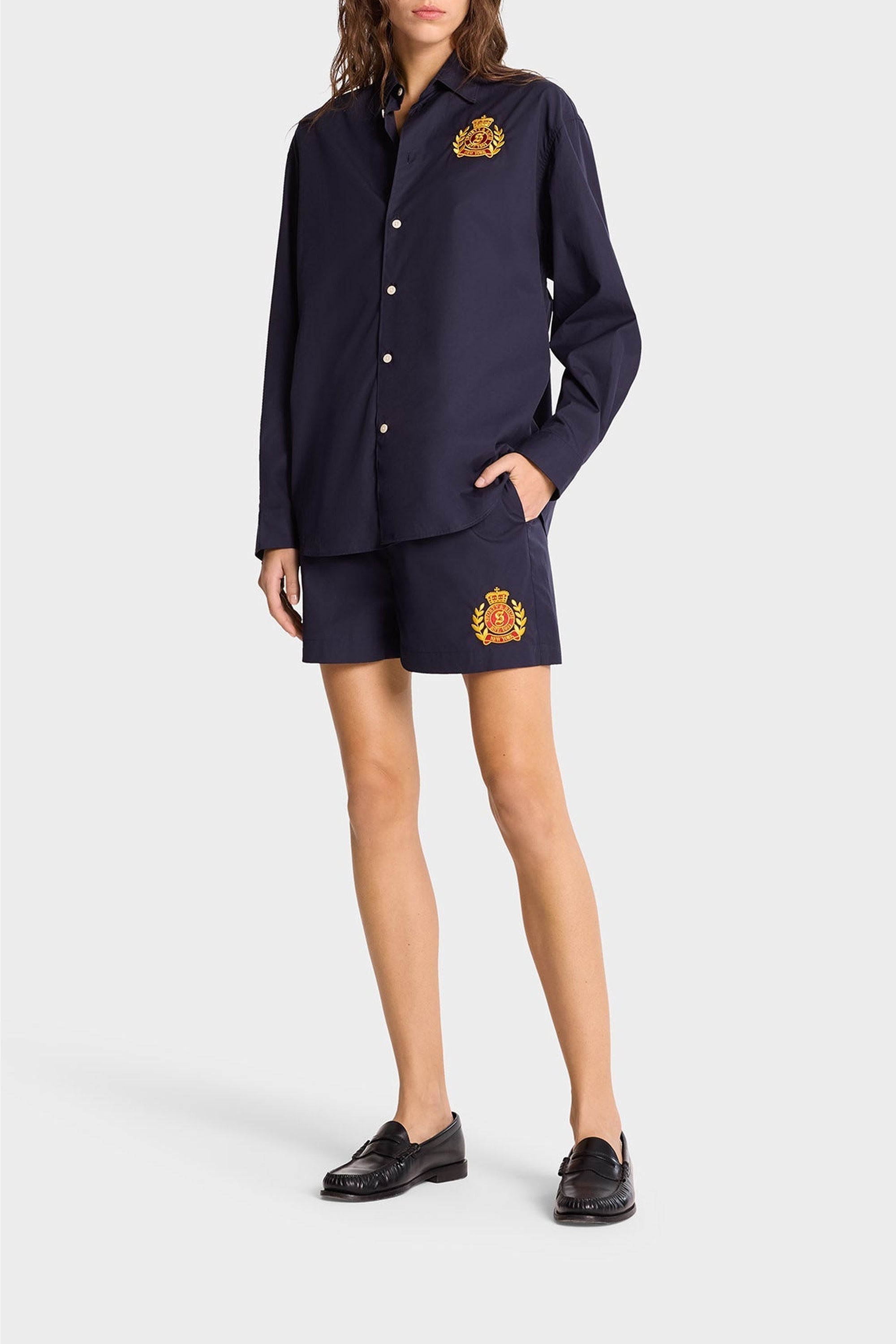 Embroidered oversize shirt - Navy
