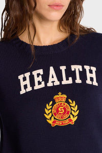 Pull brodé à col rond - Navy