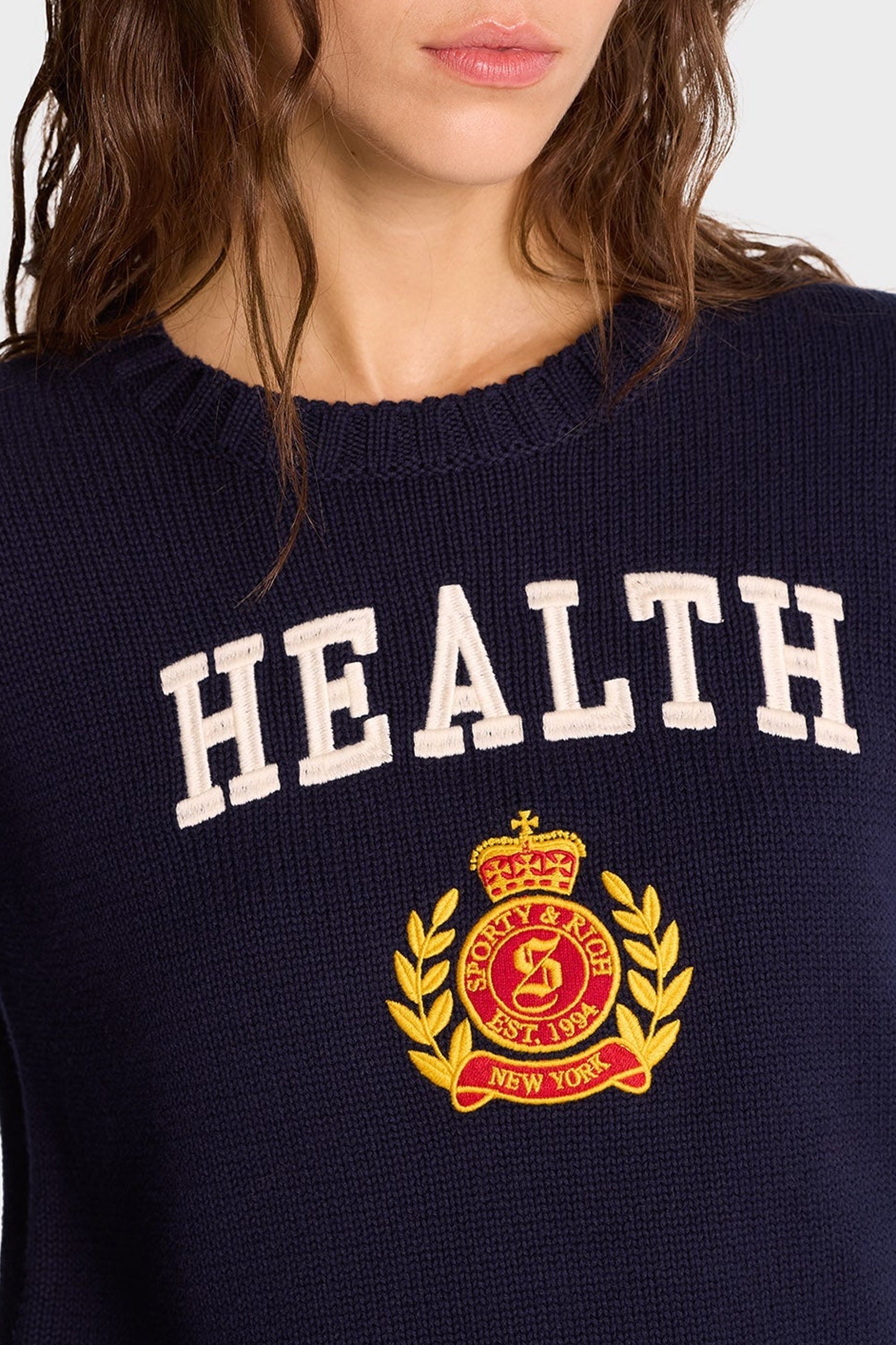 Pull brodé à col rond - Navy