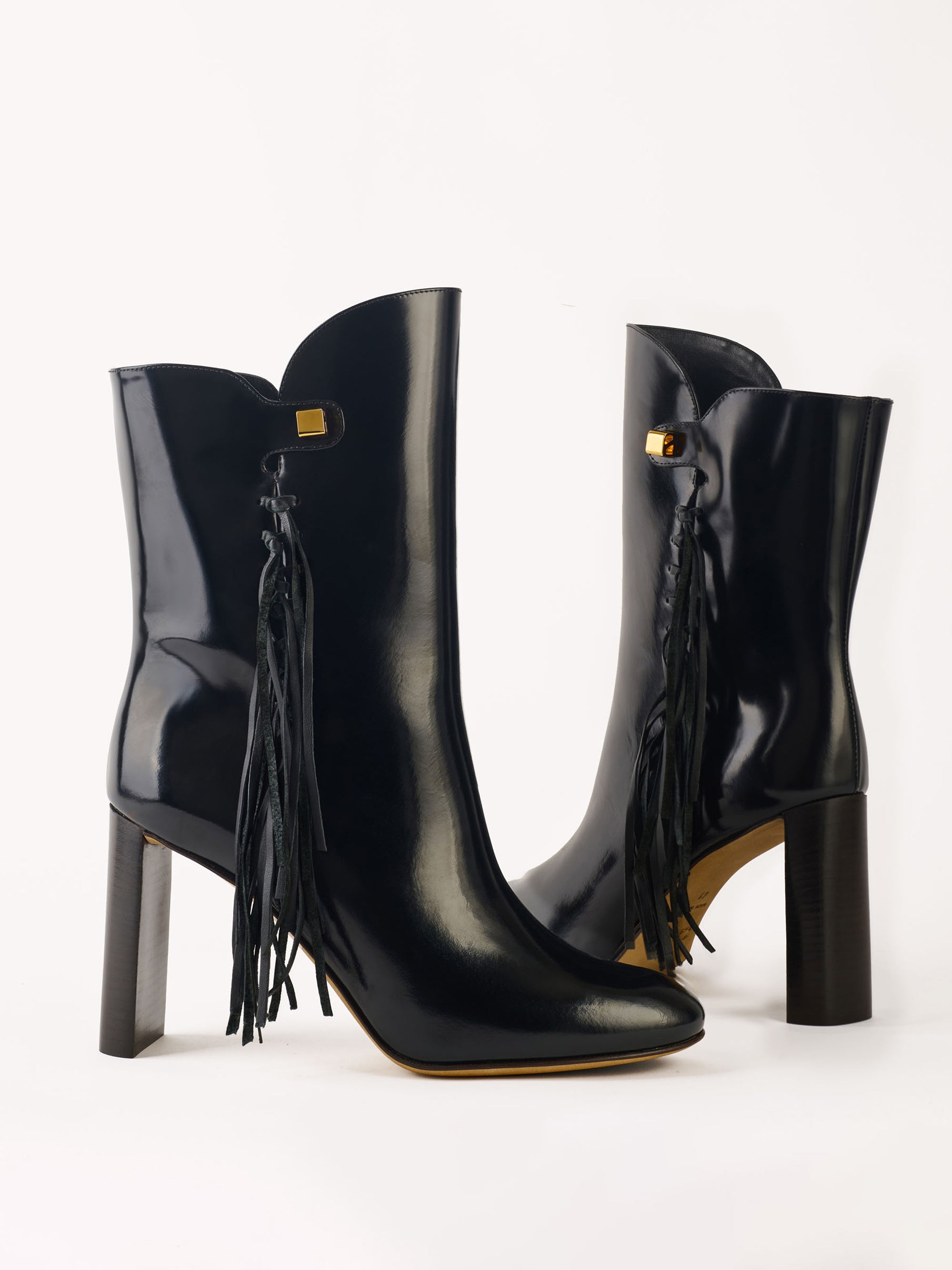 12qty NEW / Bottines Gabriella Calypso avec franges 90 en cuir verni - Black