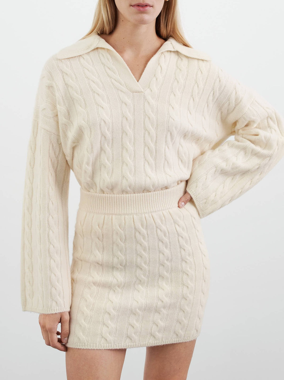 Cashmere cable-knit skirt - White