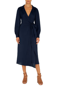 Robe portefeuille midi en soie - Blue
