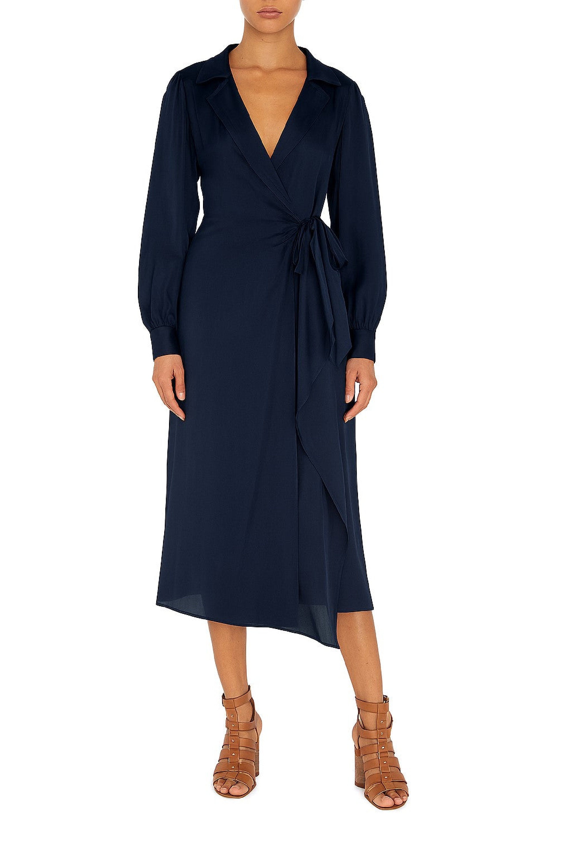 Robe portefeuille midi en soie - Blue