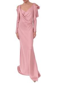 Short satin maxi dress with bows - Pink & Violet