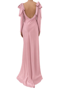 Short satin maxi dress with bows - Pink & Violet