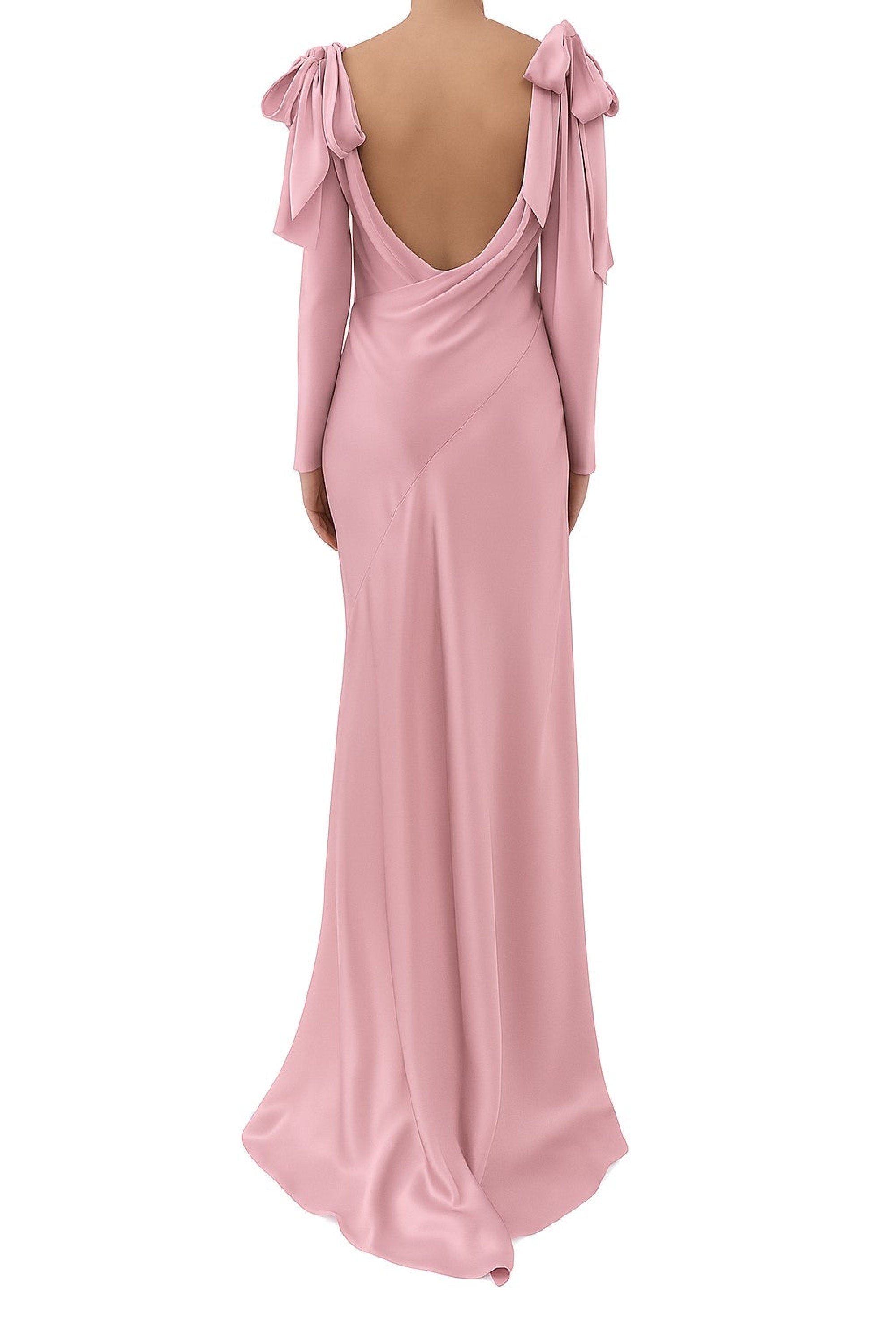 Short satin maxi dress with bows - Pink & Violet
