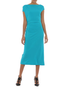 Robe midi à drapés latéraux - Green & Light Blue
