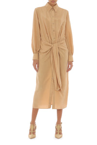 Silk draped blouse maxi dress - Beige