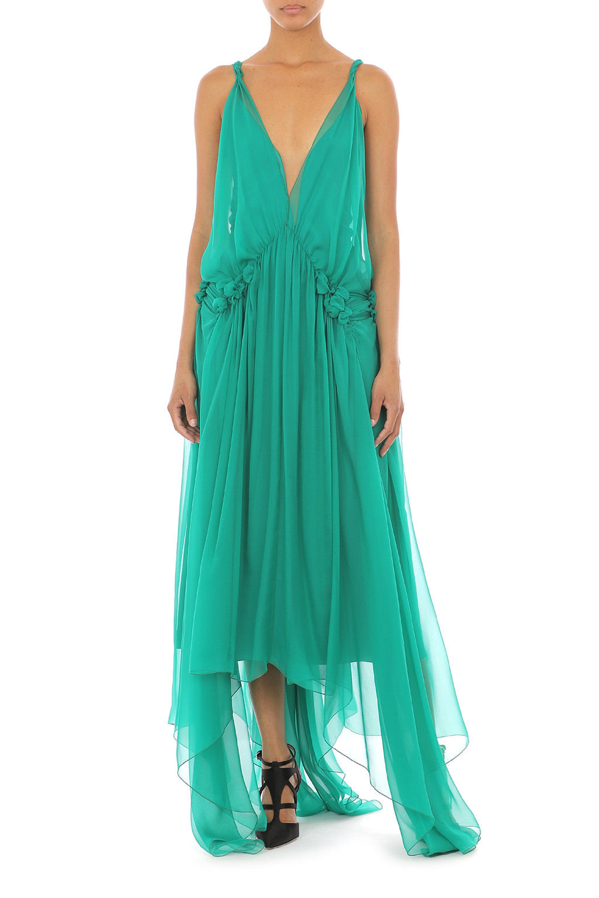 Silk chiffon midi dress - Green