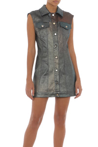 Robe courte en imprimé denim - Multicolor & Grey