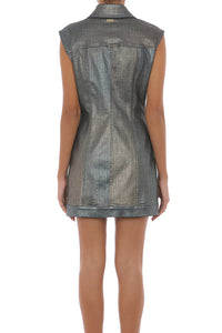 Robe courte en imprimé denim - Multicolor & Grey