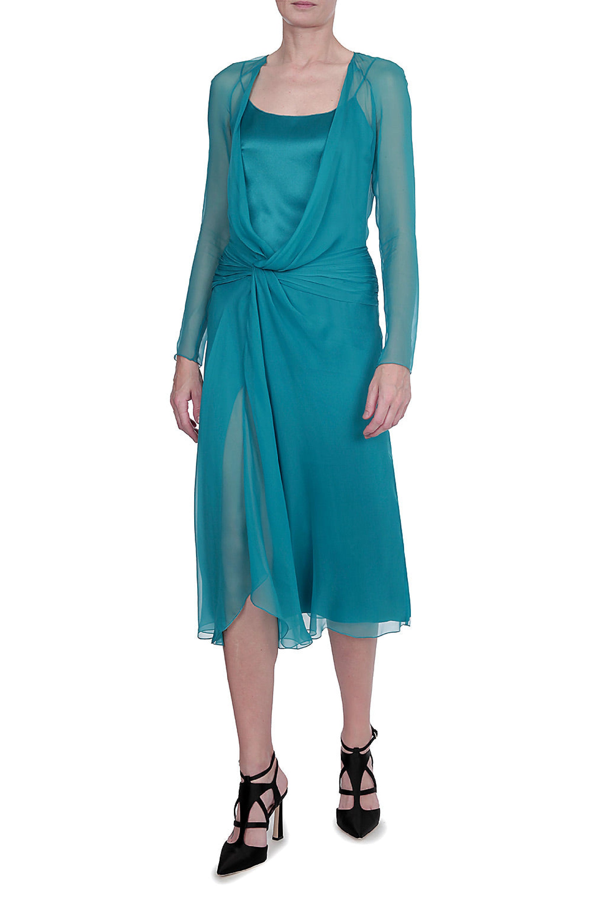 Robe midi en soie - Green & Light Blue