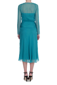 Robe midi en soie - Green & Light Blue