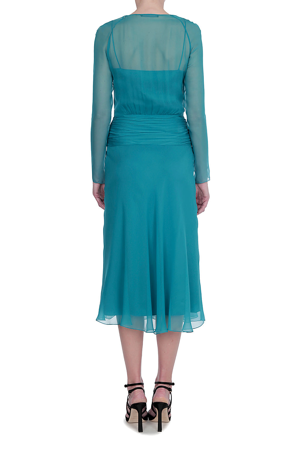 Robe midi en soie - Green & Light Blue
