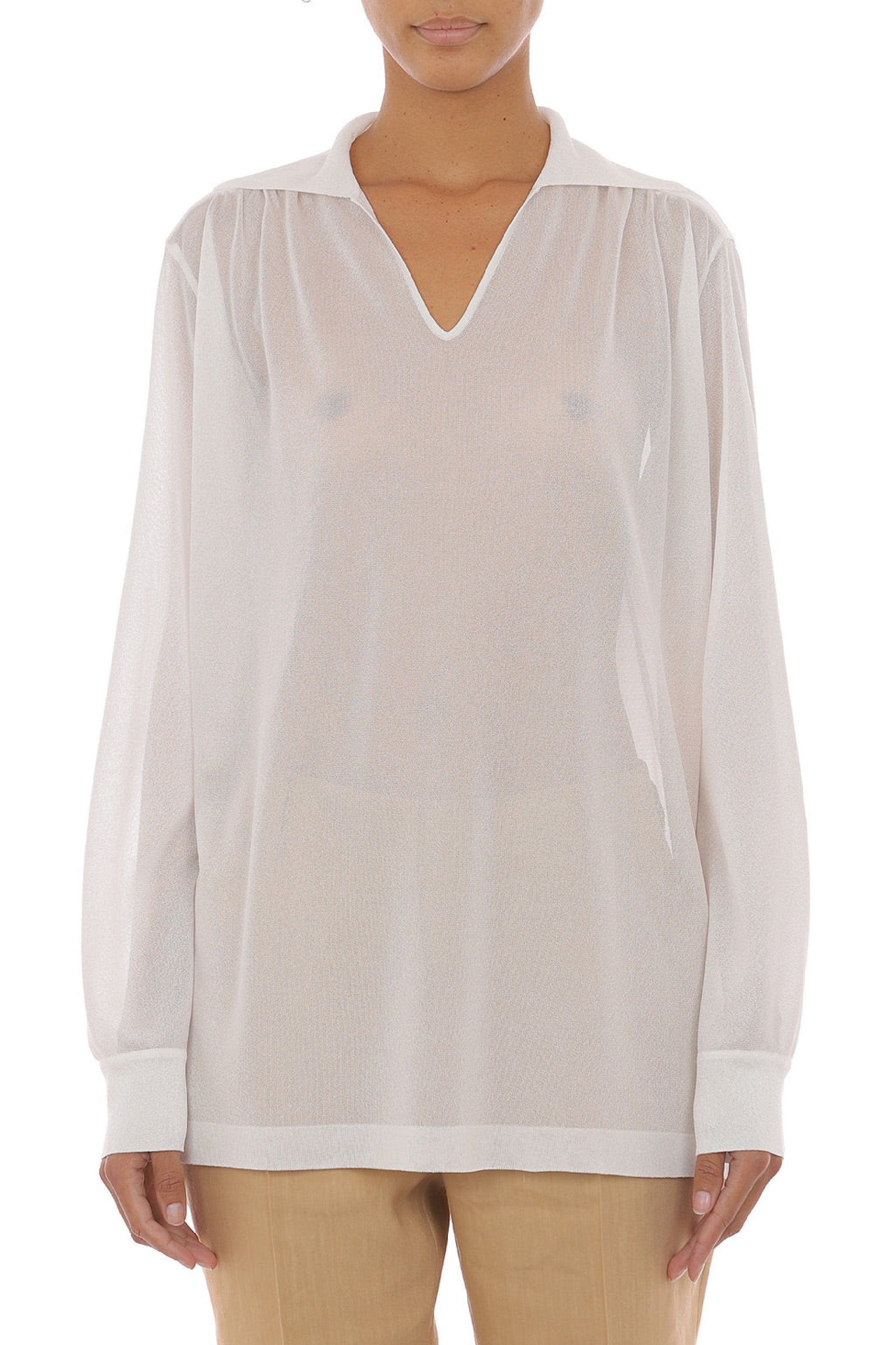 Pull plissé à col v - White