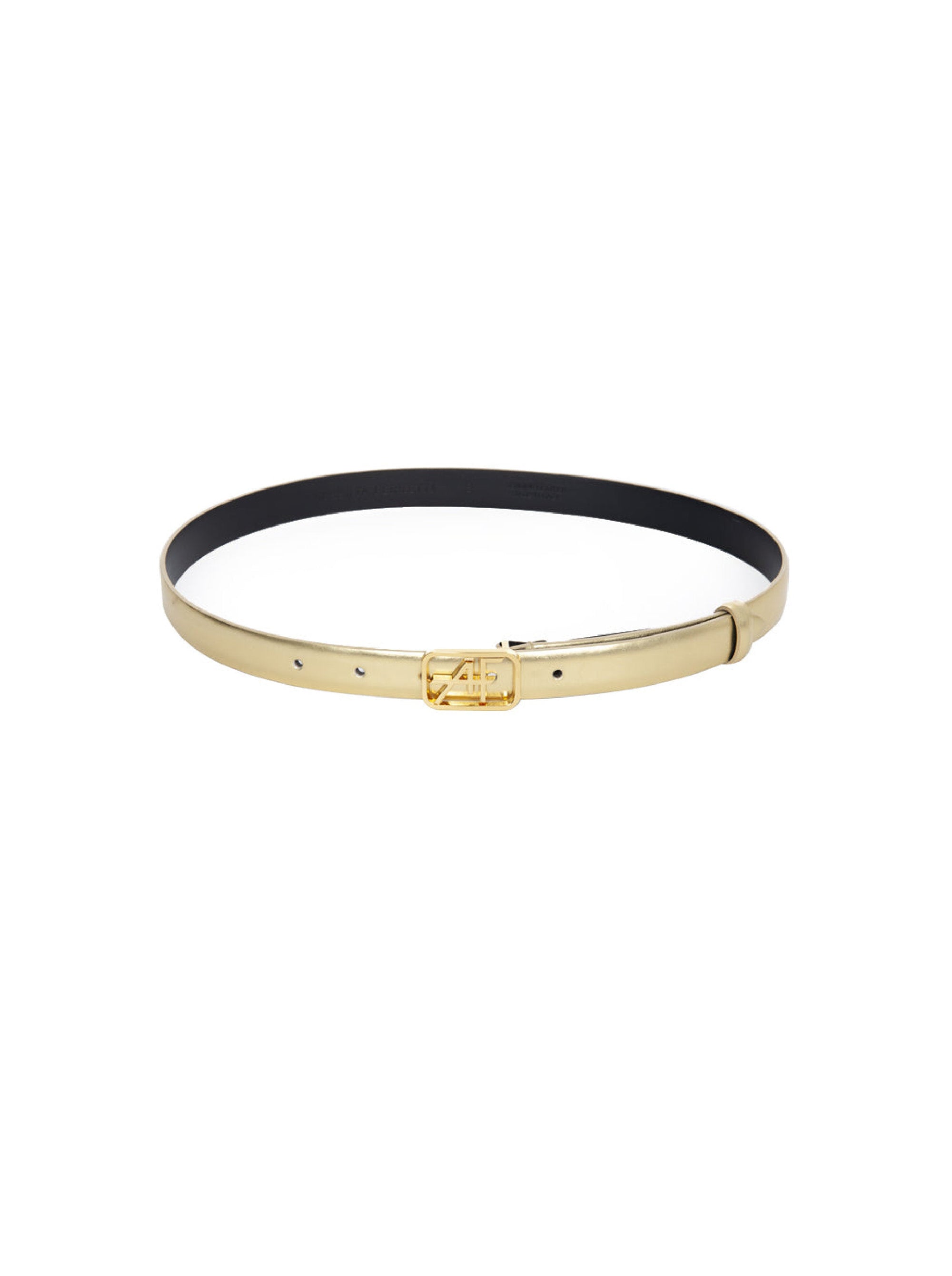 Ceinture en cuir laminé à boucle logo - Shiny Gold