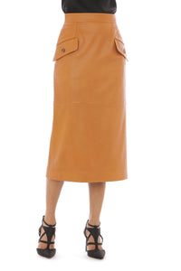Jupe longue taille haute en daim - Brown & Yellow