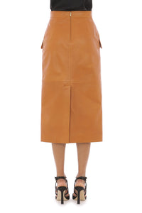 Jupe longue taille haute en daim - Brown & Yellow