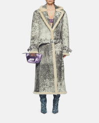 Manteau long ceinturée en cuir - Dark Grey & Milk