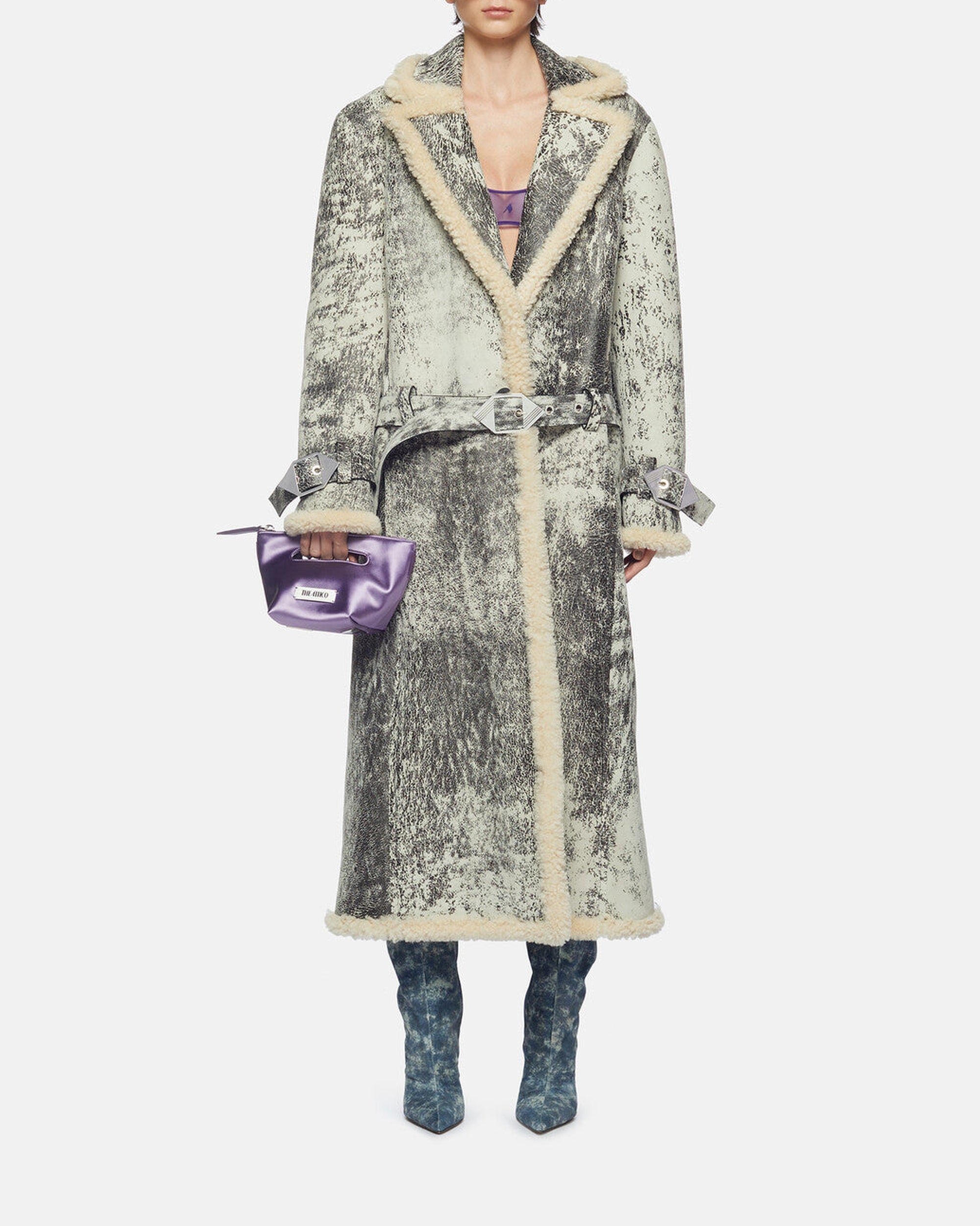 Manteau long ceinturée en cuir - Dark Grey & Milk