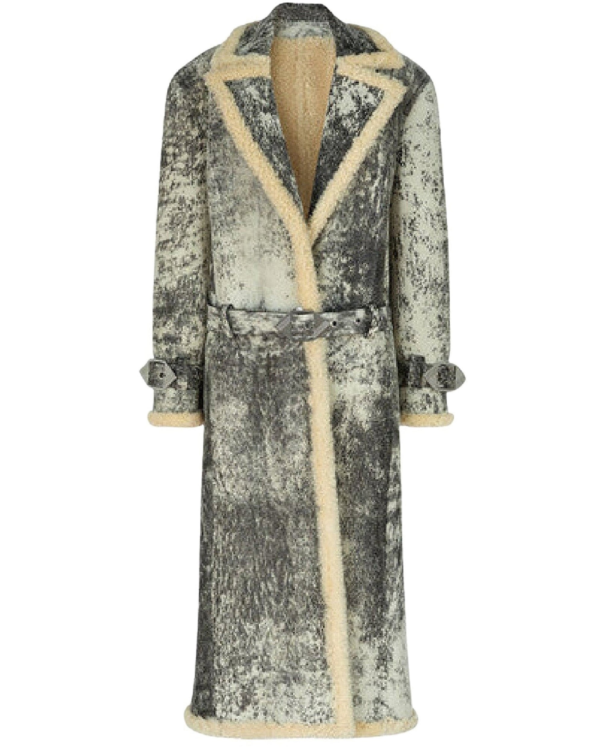 Manteau long ceinturée en cuir - Dark Grey & Milk