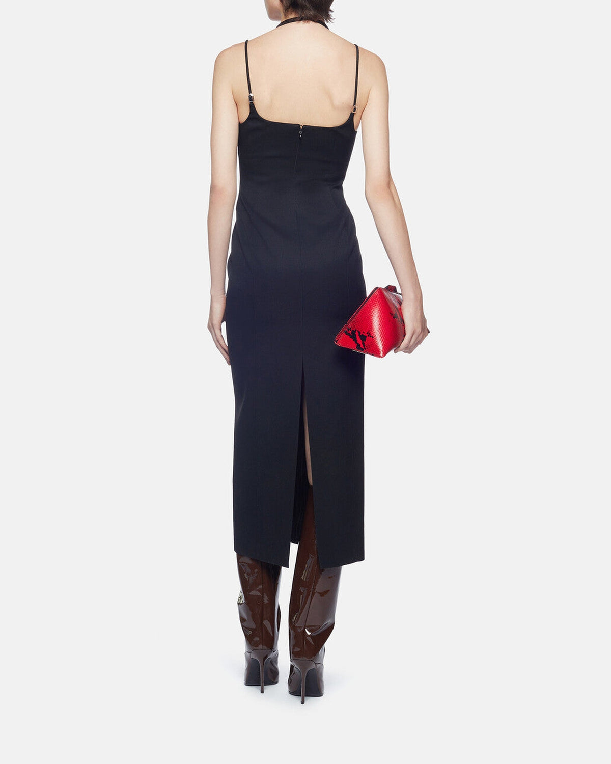 Robe midi en laine à double bretelles - Black