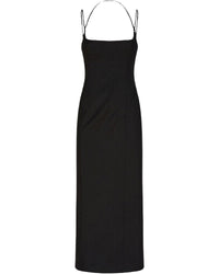 Robe midi en laine à double bretelles - Black