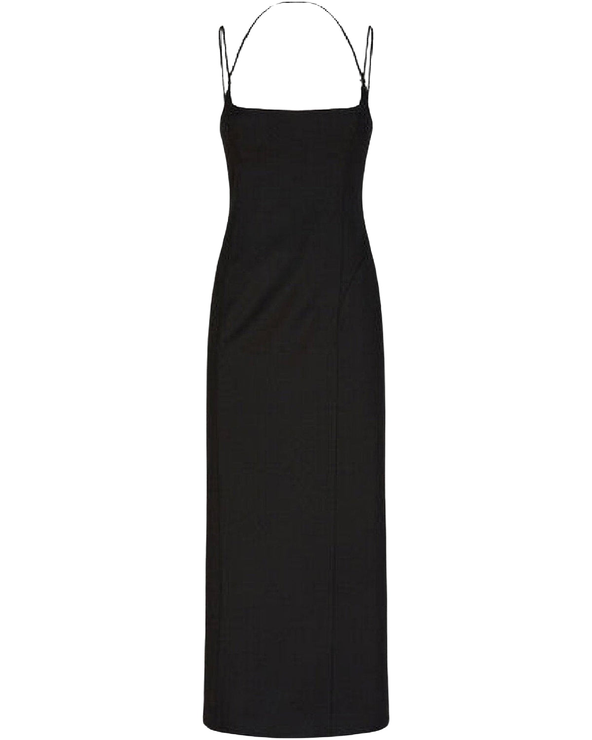 Robe midi en laine à double bretelles - Black