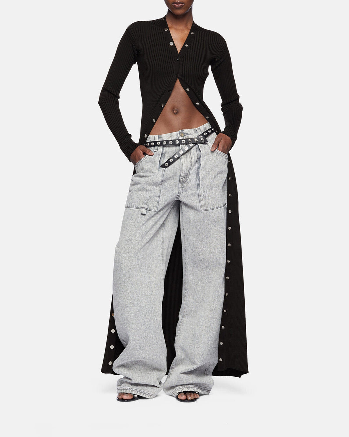 Cardigan long extensible boutonné - Black