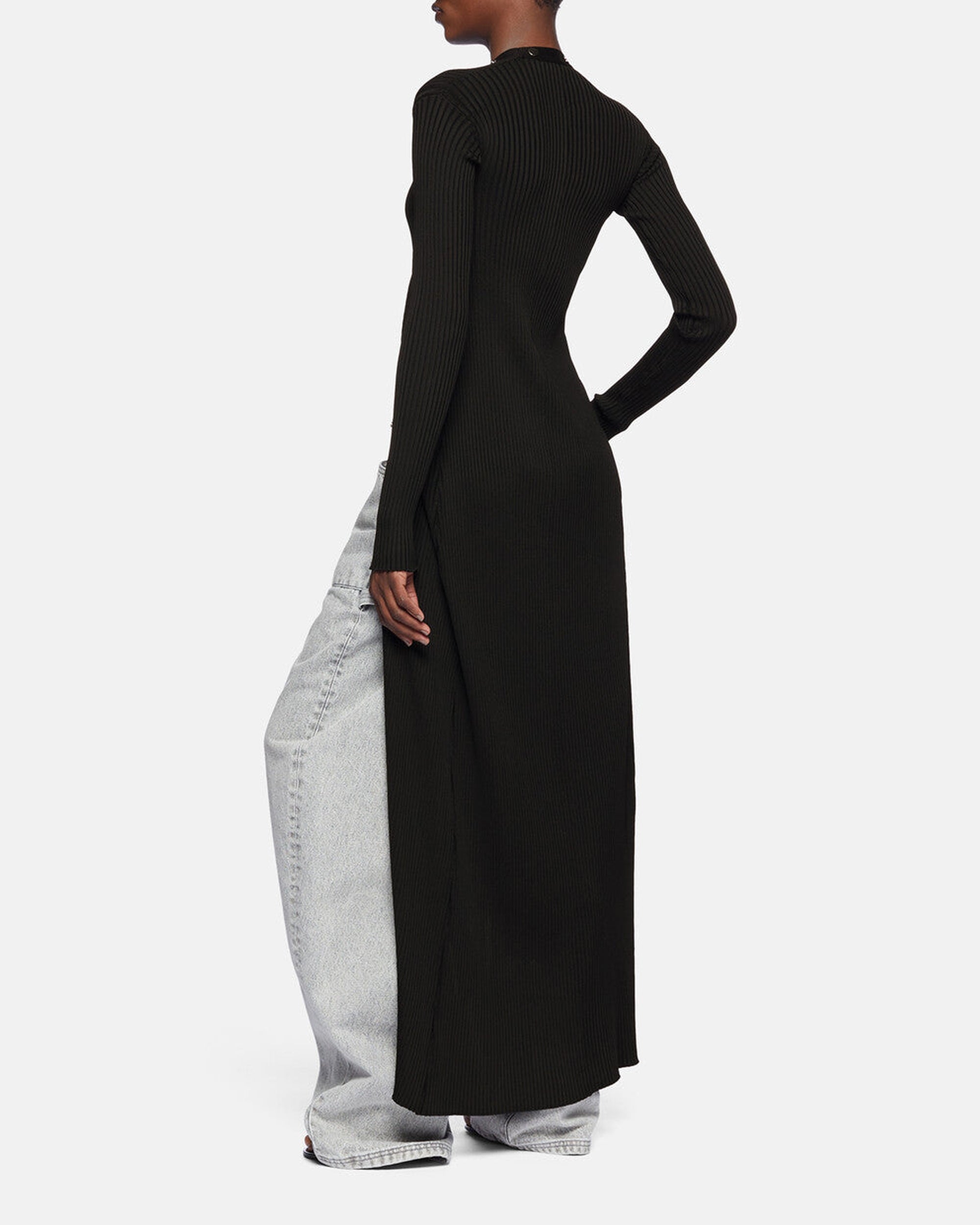 Cardigan long extensible boutonné - Black