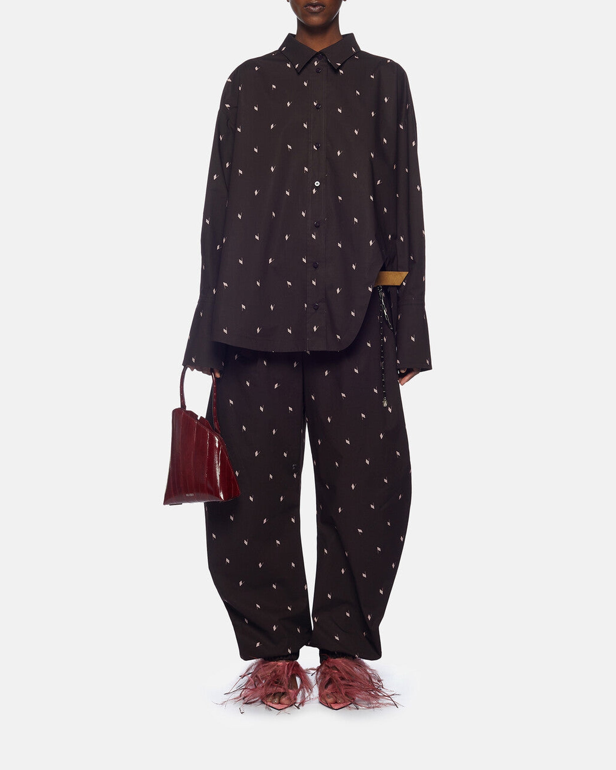 Pantalon long en popeline imprimée - Chocolate & Soft Pink