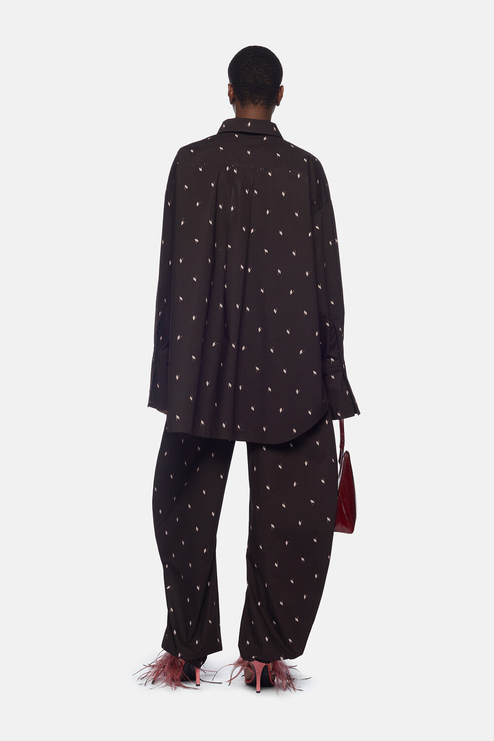 Pantalon long en popeline imprimée - Chocolate & Soft Pink