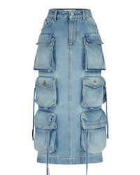 Jupe midi à poches en denim - Sky Blue