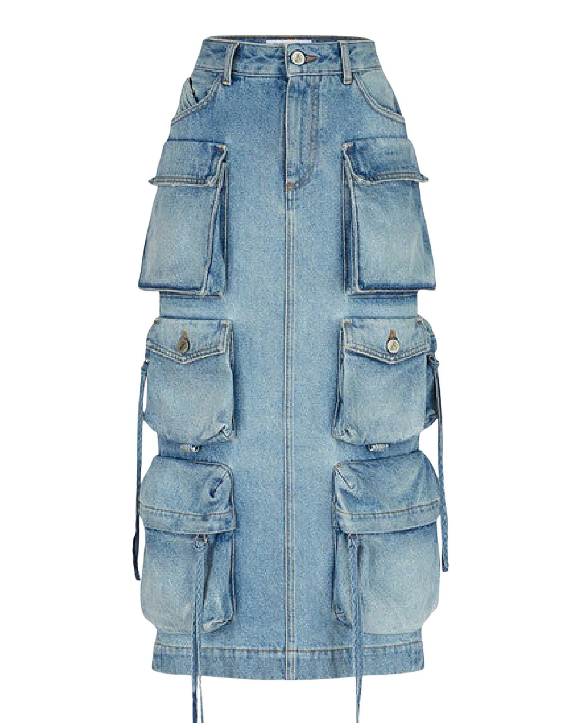 Jupe midi à poches en denim - Sky Blue