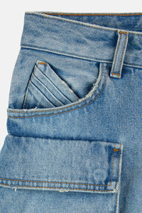 Jupe midi à poches en denim - Sky Blue