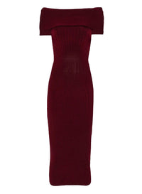 BLOOD RED // red off-shoulder knit dress
