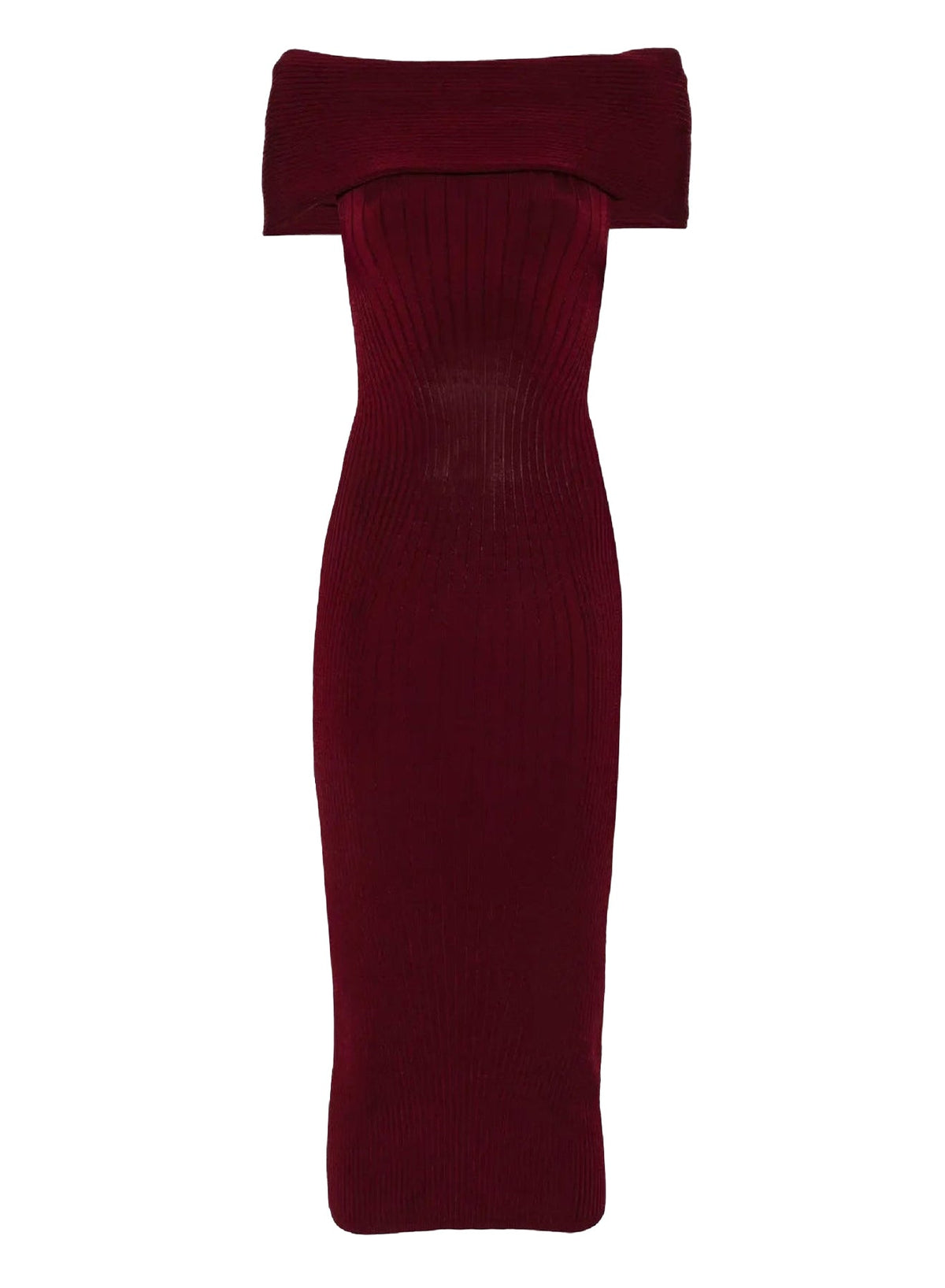 BLOOD RED // red off-shoulder knit dress