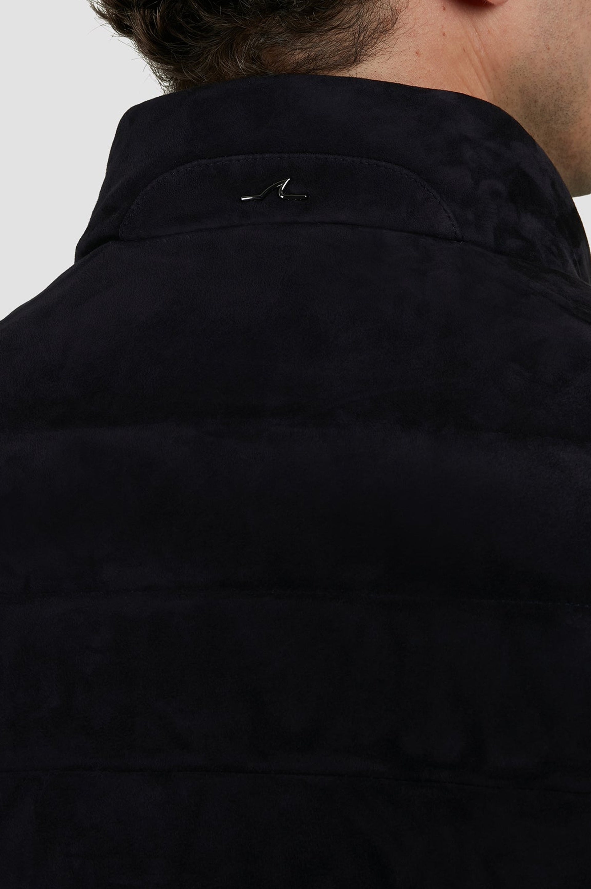 Gilet matelassé sans manches en daim - Bleu damier