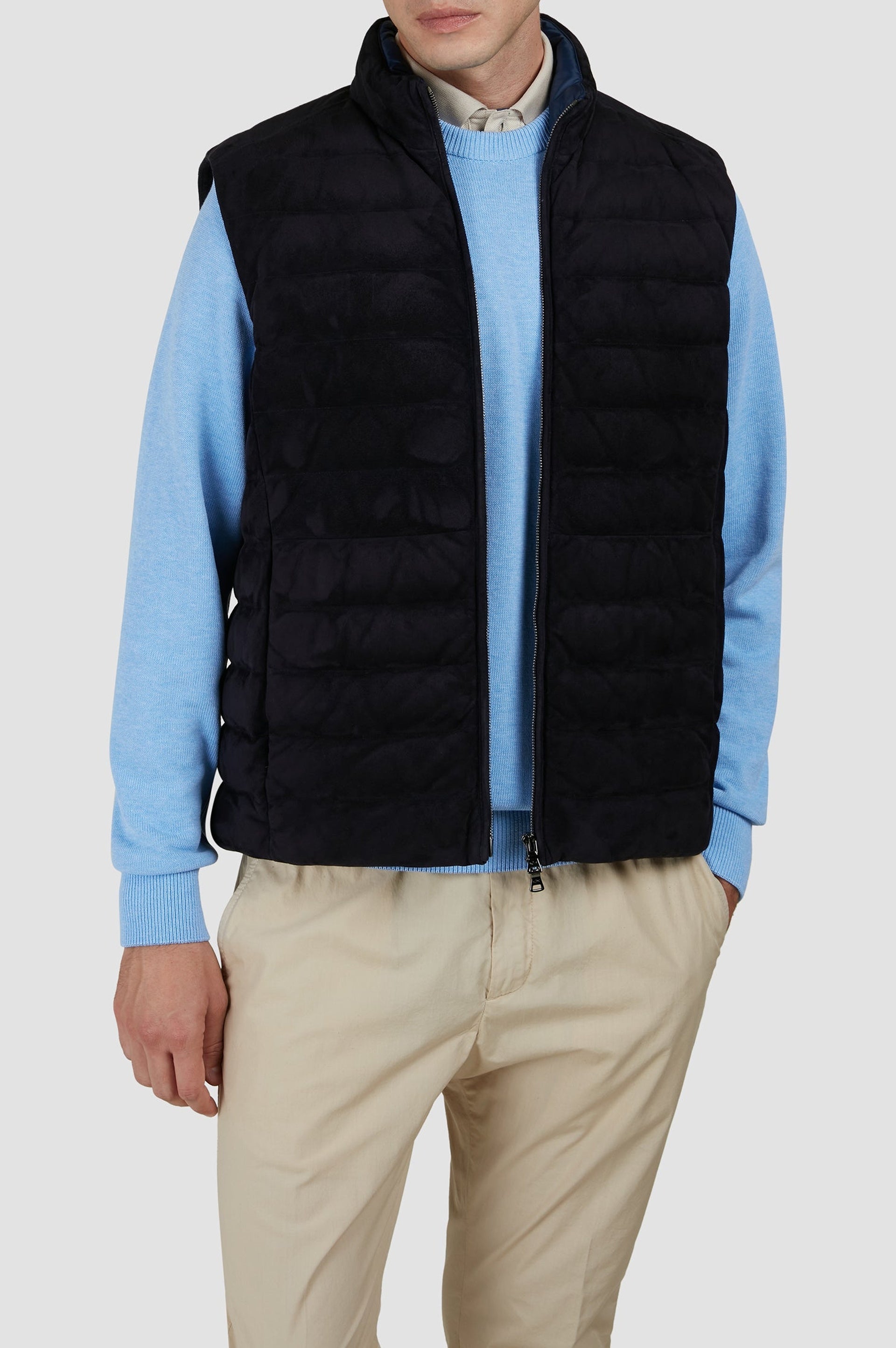 Gilet matelassé sans manches en daim - Bleu damier