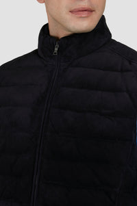 Gilet matelassé sans manches en daim - Bleu damier